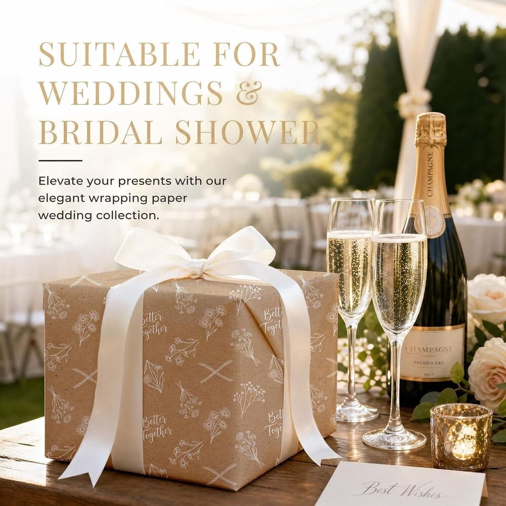 Better Together White Floral Wrapping Paper 2 Sheets 19.5x27.5" 120gsm Gift Wrap - Picture 4 of 6